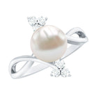Rosec Jewels-Cultured 7.48 Carat White Pearl Bypass Engagement Ring with Diamond