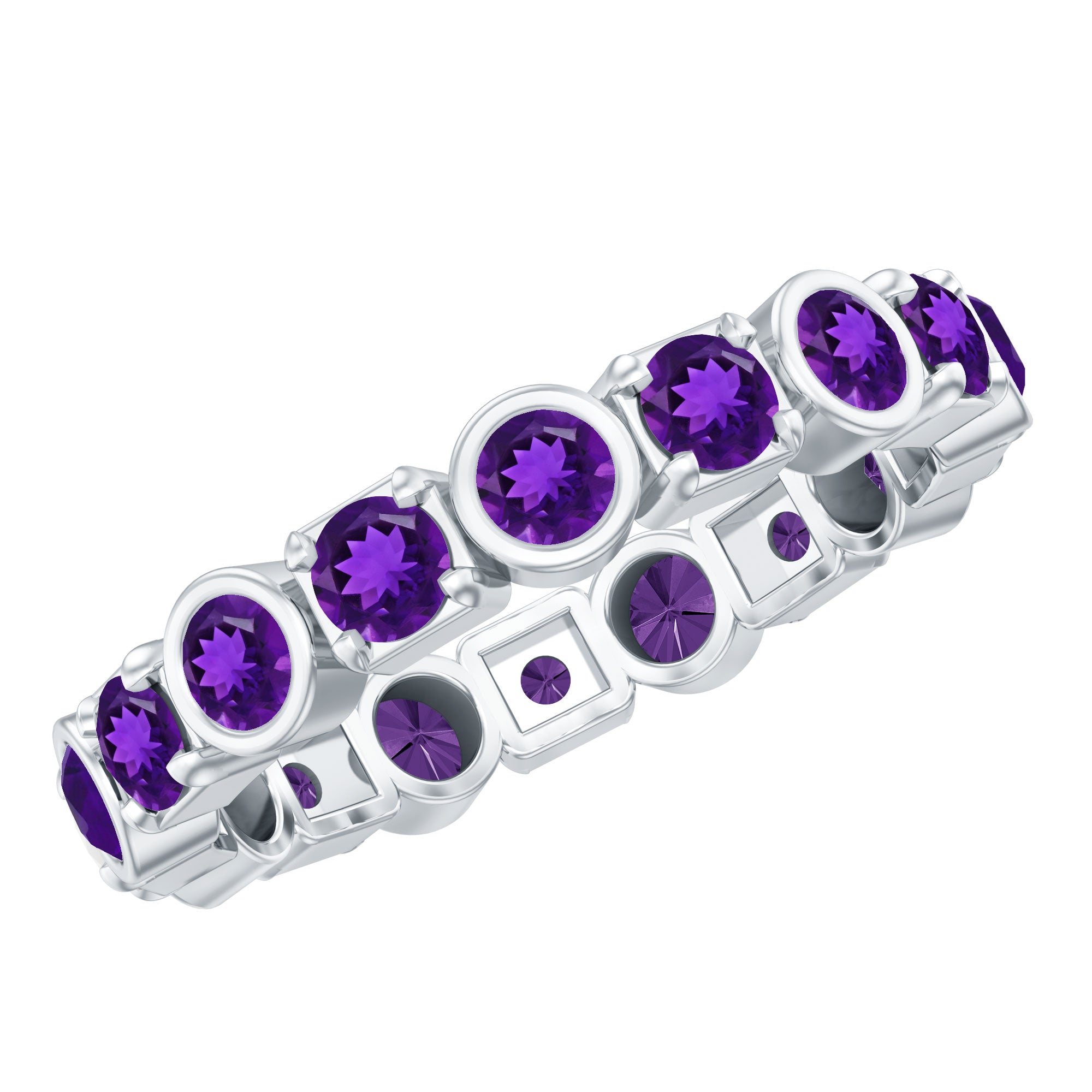 Rosec Jewels-Natural Amethyst Eternity Wedding Band in Gold Plated Silver