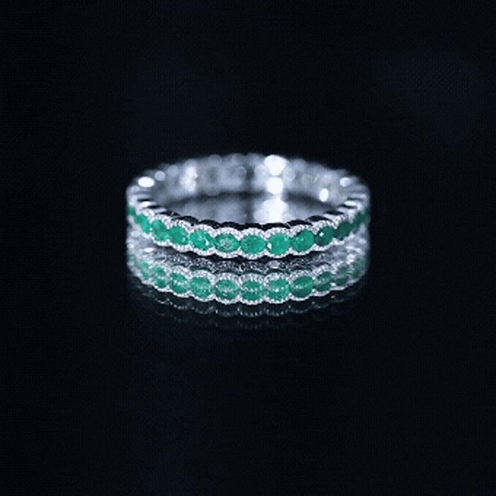 Beaded Bezel Set Emerald Full Eternity Stackable Ring AAA - Rosec Jewels
