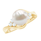 Rosec Jewels-Natural 7.4 Carat Freshwater Pearl Engagement Ring with Diamond Trio
