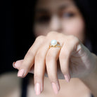 Rosec Jewels-Natural 7.4 Carat Freshwater Pearl Engagement Ring with Diamond Trio