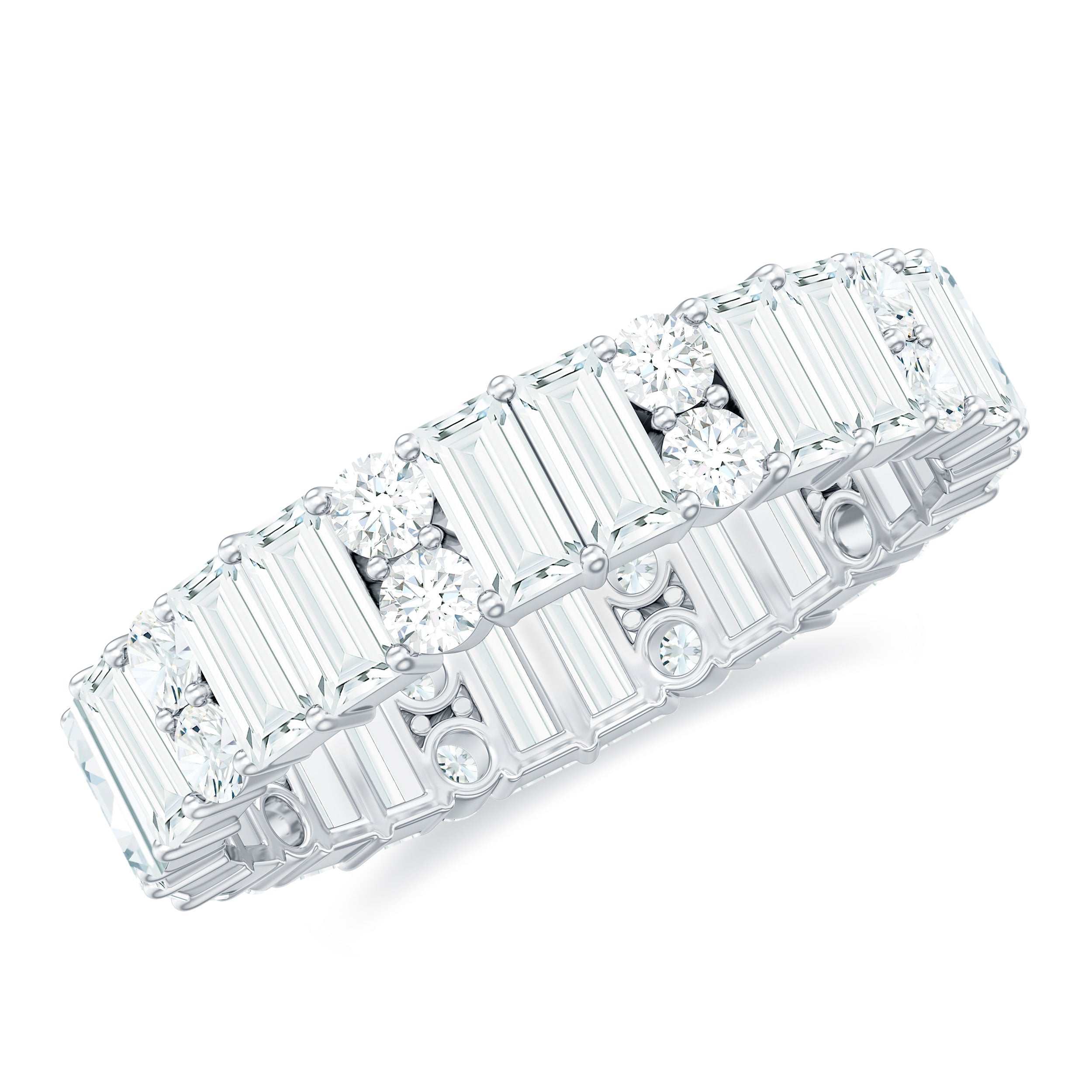 Round and Baguette Cut Moissanite Eternity Anniversary Band Moissanite - ( D-VS1 ) - Color and Clarity - Rosec Jewels
