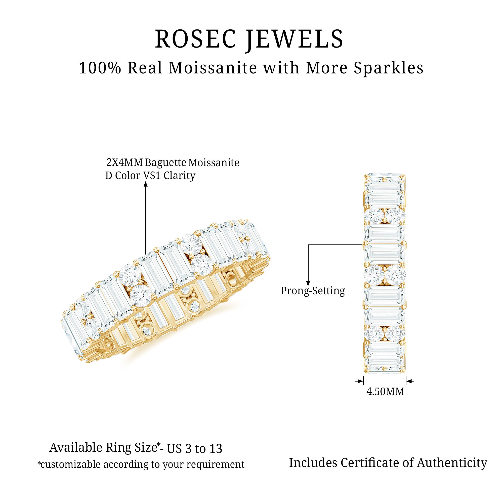 Rosec Jewels-Round and Baguette Cut Moissanite Eternity Wedding Band