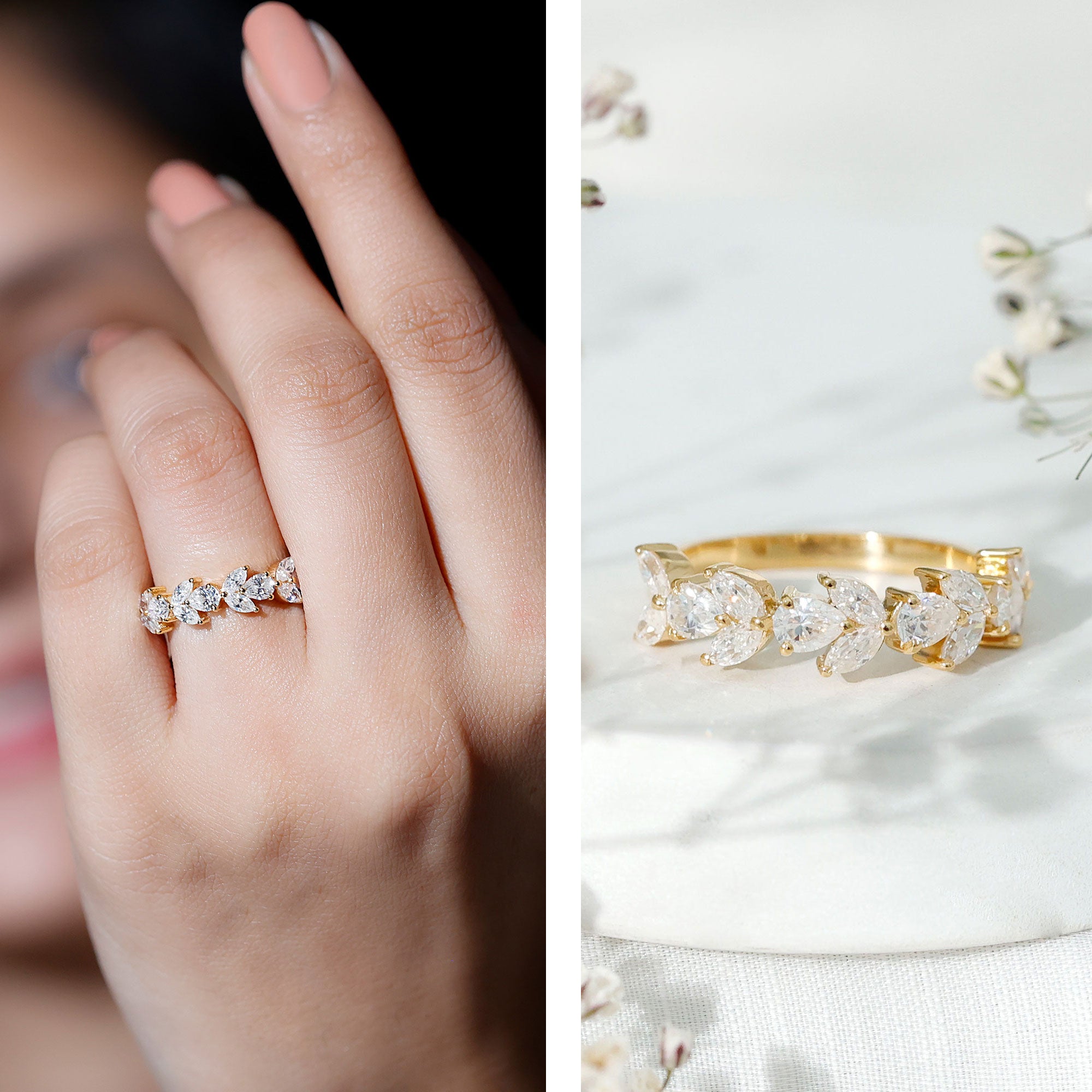 Certified Moissanite Wedding Band in Yellow Gold Plated Silver D-VS1 14K Yellow Gold Plated Silver - Rosec Jewels
