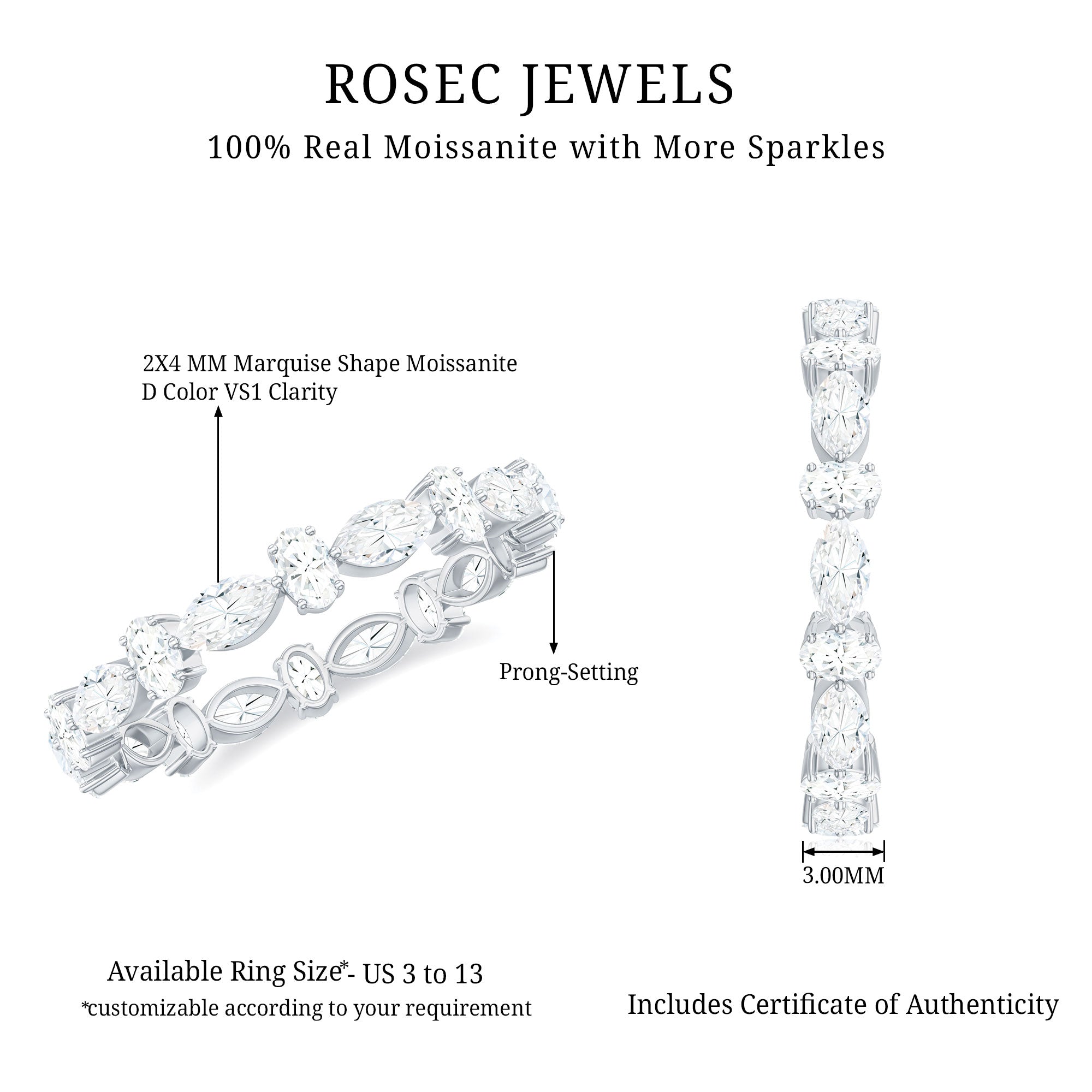 Rosec Jewels-Oval and Marquise Cut Moissanite Stackable Eternity Ring
