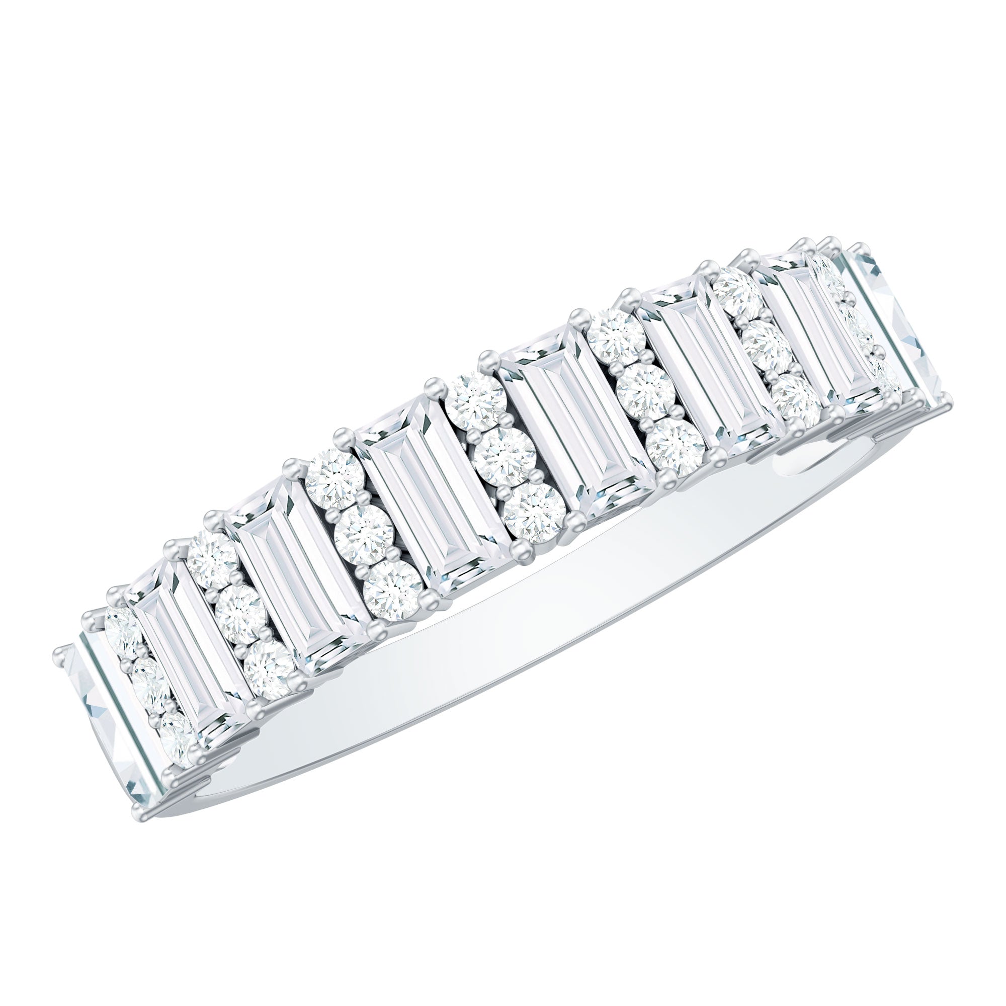 Certified Baguette Moissanite Half Eternity Band Ring for Women D-VS1 - Rosec Jewels