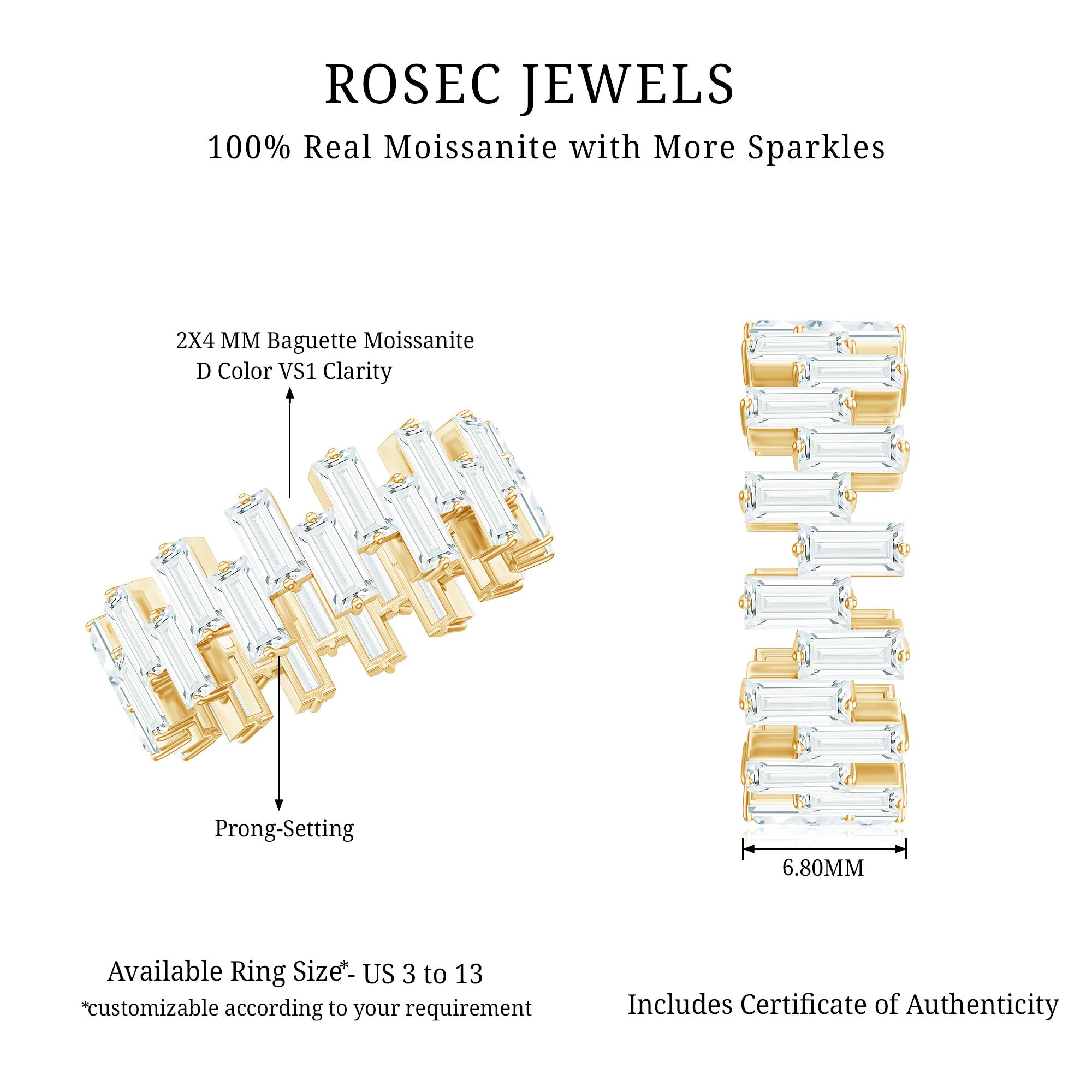 Certified Moissanite Baguette Eternity Band Ring D-VS1 - Rosec Jewels