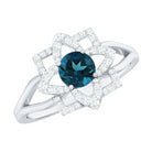 Flower Inspired London Blue Topaz and Diamond Engagement Ring AAA - Rosec Jewels