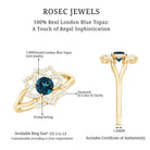 Flower Inspired London Blue Topaz and Diamond Engagement Ring AAA - Rosec Jewels