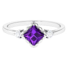 Rosec Jewels-Designer 1.2 Carat Princess Cut Amethyst Engagement Ring with Diamond