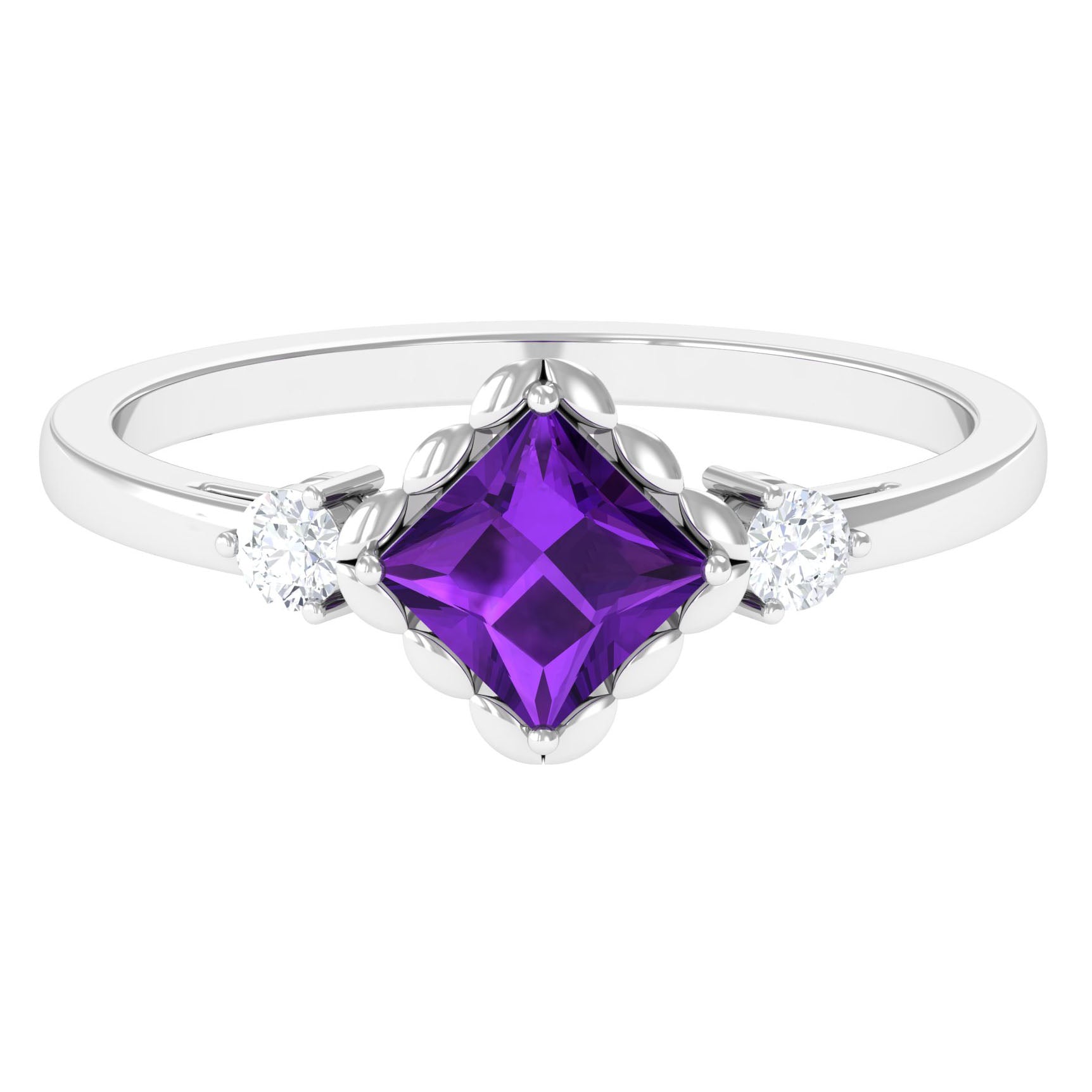 Rosec Jewels-Designer 1.2 Carat Princess Cut Amethyst Engagement Ring with Diamond