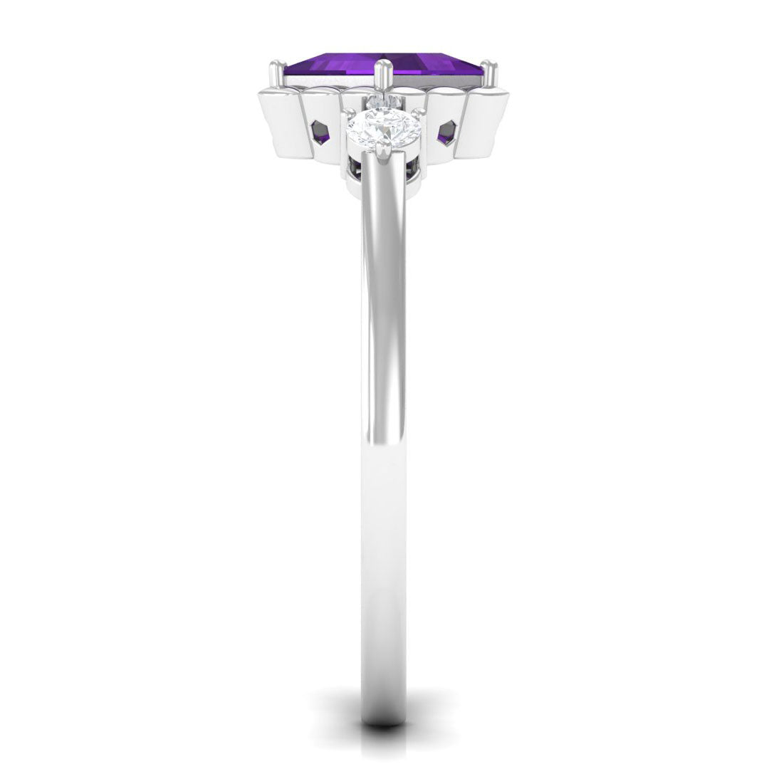 Rosec Jewels-Designer 1.2 Carat Princess Cut Amethyst Engagement Ring with Diamond