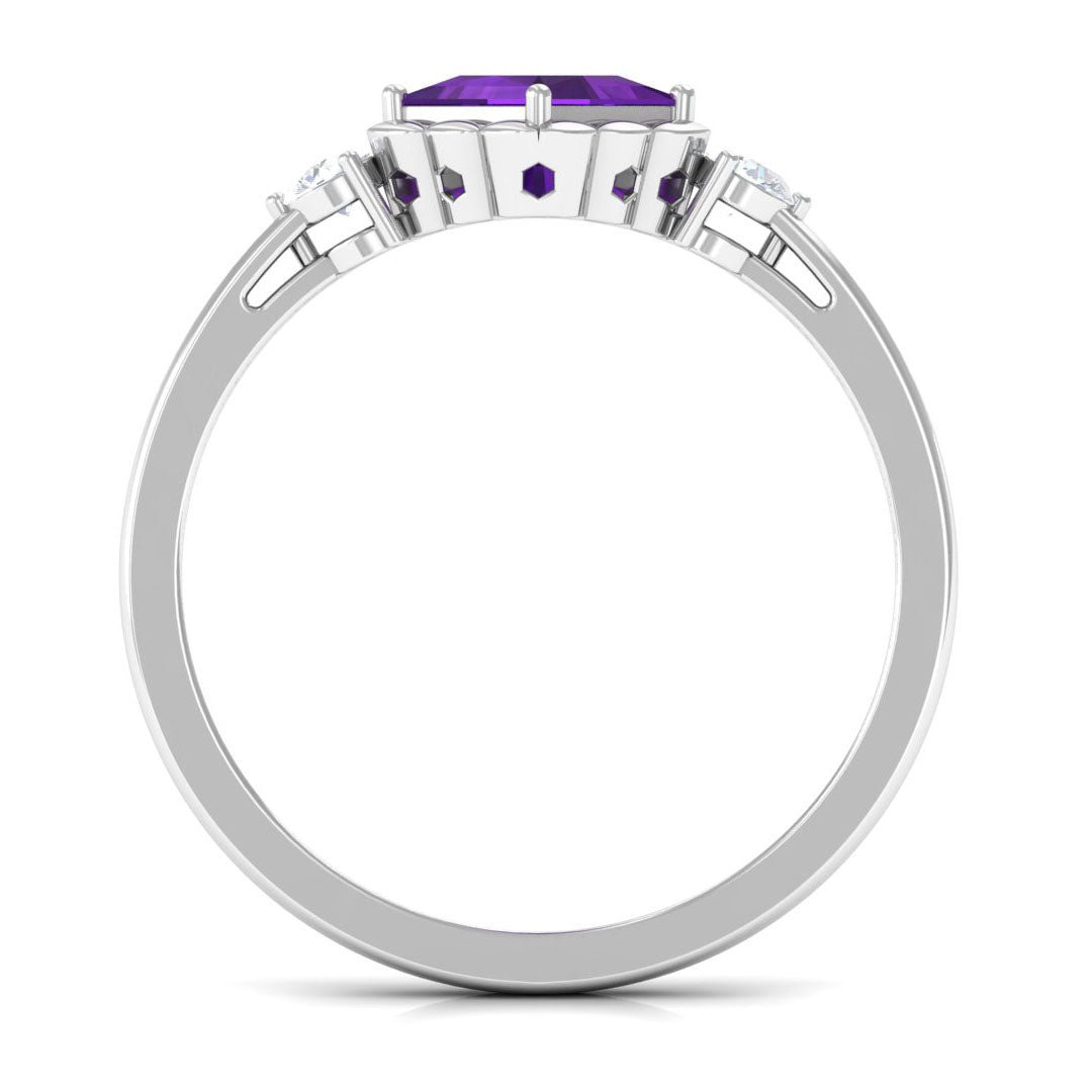 Rosec Jewels-Designer 1.2 Carat Princess Cut Amethyst Engagement Ring with Diamond
