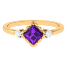 Rosec Jewels-Designer 1.2 Carat Princess Cut Amethyst Engagement Ring with Diamond