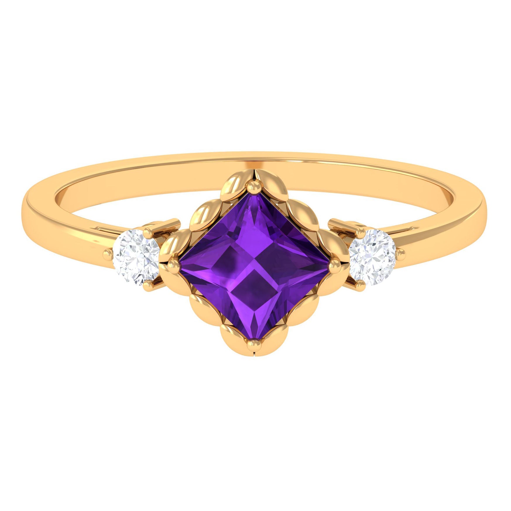 Rosec Jewels-Designer 1.2 Carat Princess Cut Amethyst Engagement Ring with Diamond
