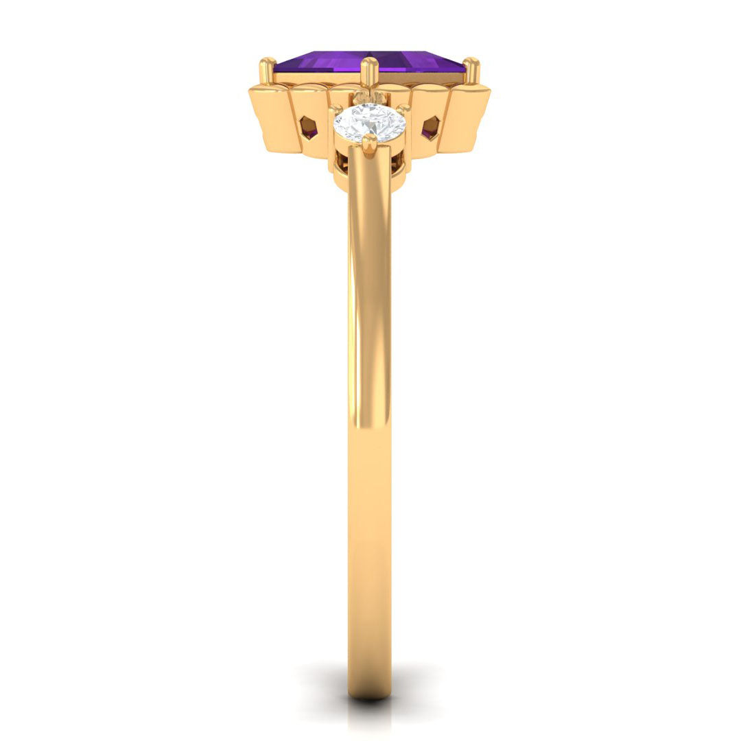 Rosec Jewels-Designer 1.2 Carat Princess Cut Amethyst Engagement Ring with Diamond