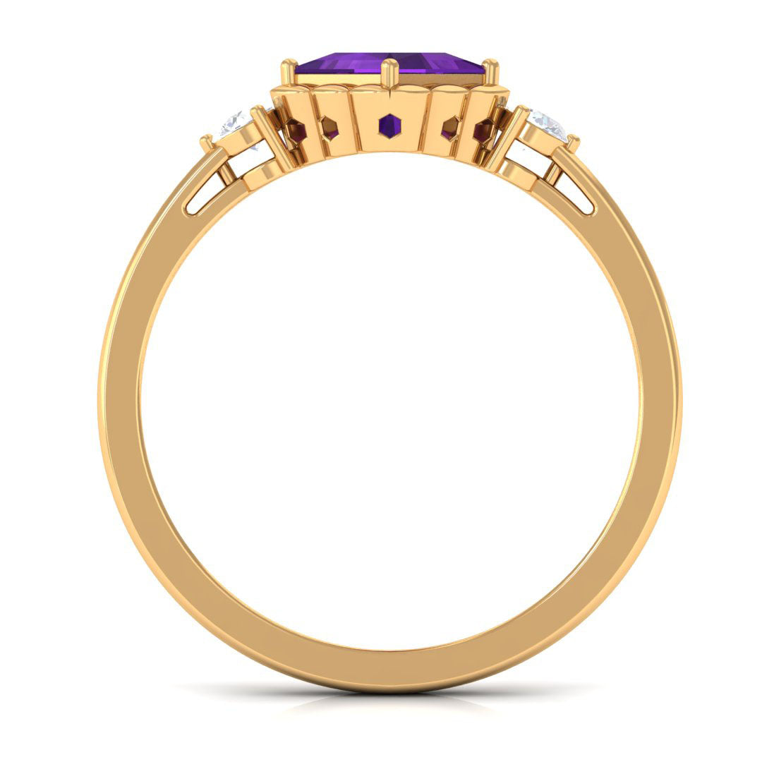Rosec Jewels-Designer 1.2 Carat Princess Cut Amethyst Engagement Ring with Diamond