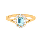 Rosec Jewels-Emerald Cut Aquamarine Engagement Ring with Diamond Floral Halo
