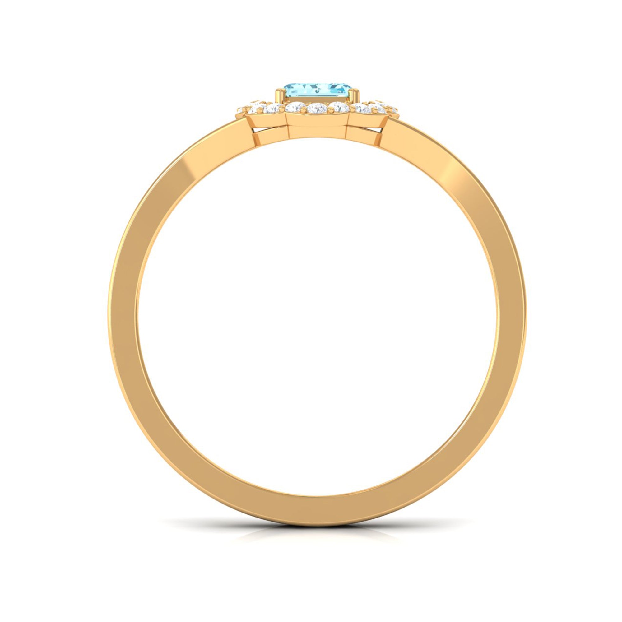 Rosec Jewels-Emerald Cut Aquamarine Engagement Ring with Diamond Floral Halo