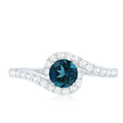 London Blue Topaz Bypass Promise Ring with Diamond Halo AAA - Rosec Jewels