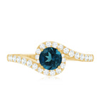 London Blue Topaz Bypass Promise Ring with Diamond Halo AAA - Rosec Jewels