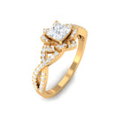 Natural Princess Cut Diamond Flower Engagement Ring with Crossover Shank Natural - ( HI-SI ) - Rosec Jewels