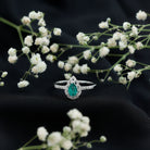 Rosec Jewels-Pear Shaped Emerald Nature Engagement Ring with Diamond