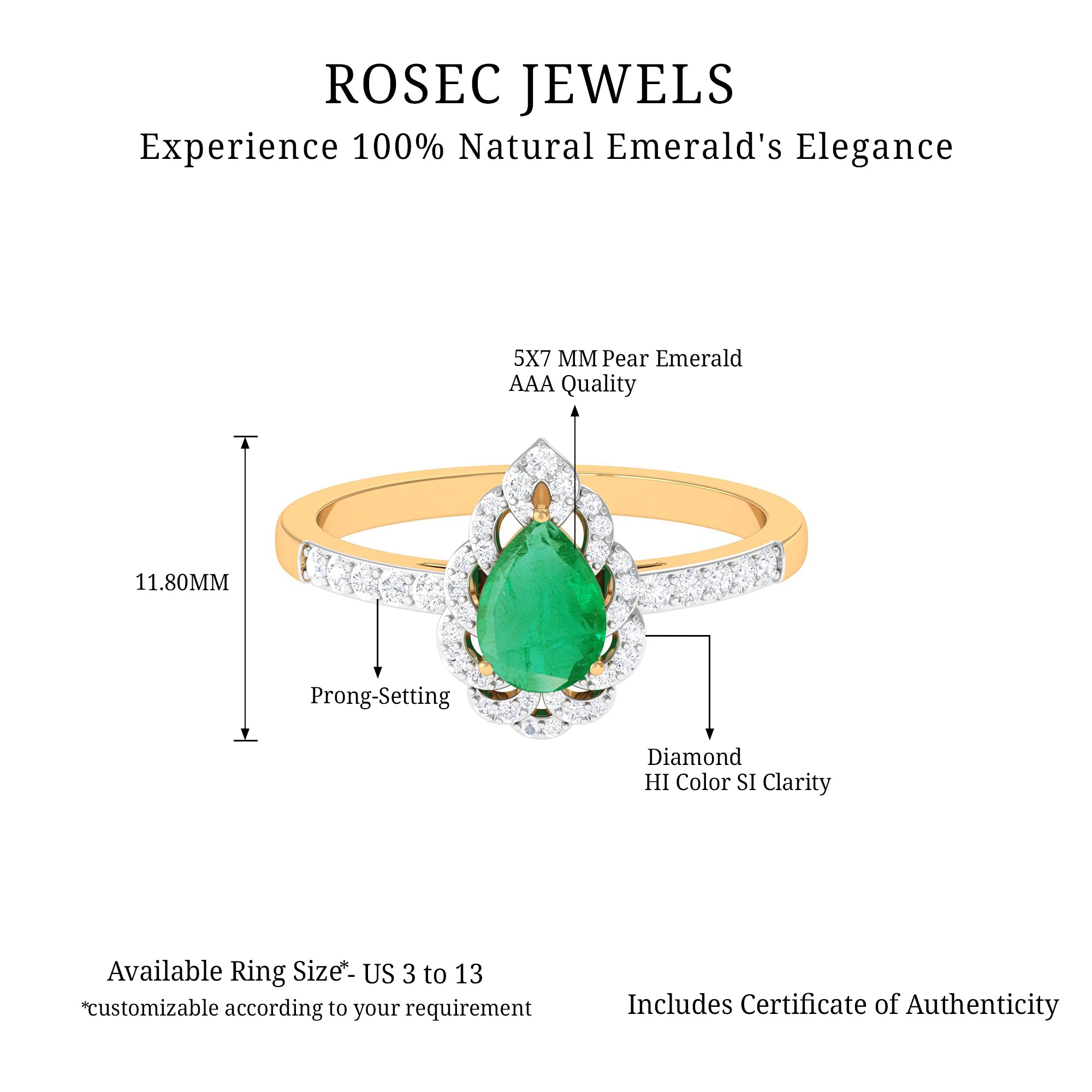 Pear Shaped Emerald Cocktail Ring with Diamond Emerald - ( AAA ) - Quality - Rosec Jewels