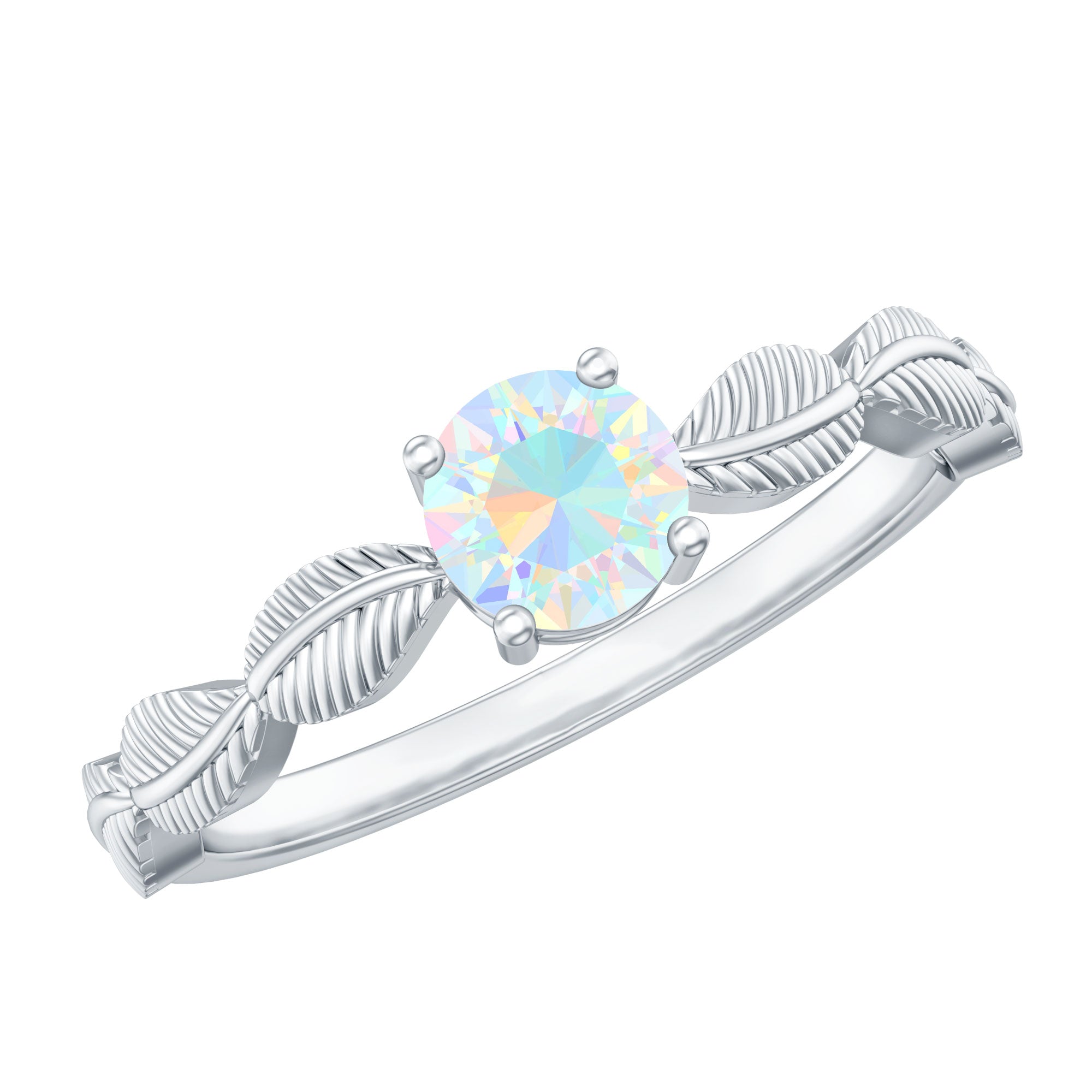 Nature Inspired Solitaire Ethiopian Rainbow Opal Leaf Ring