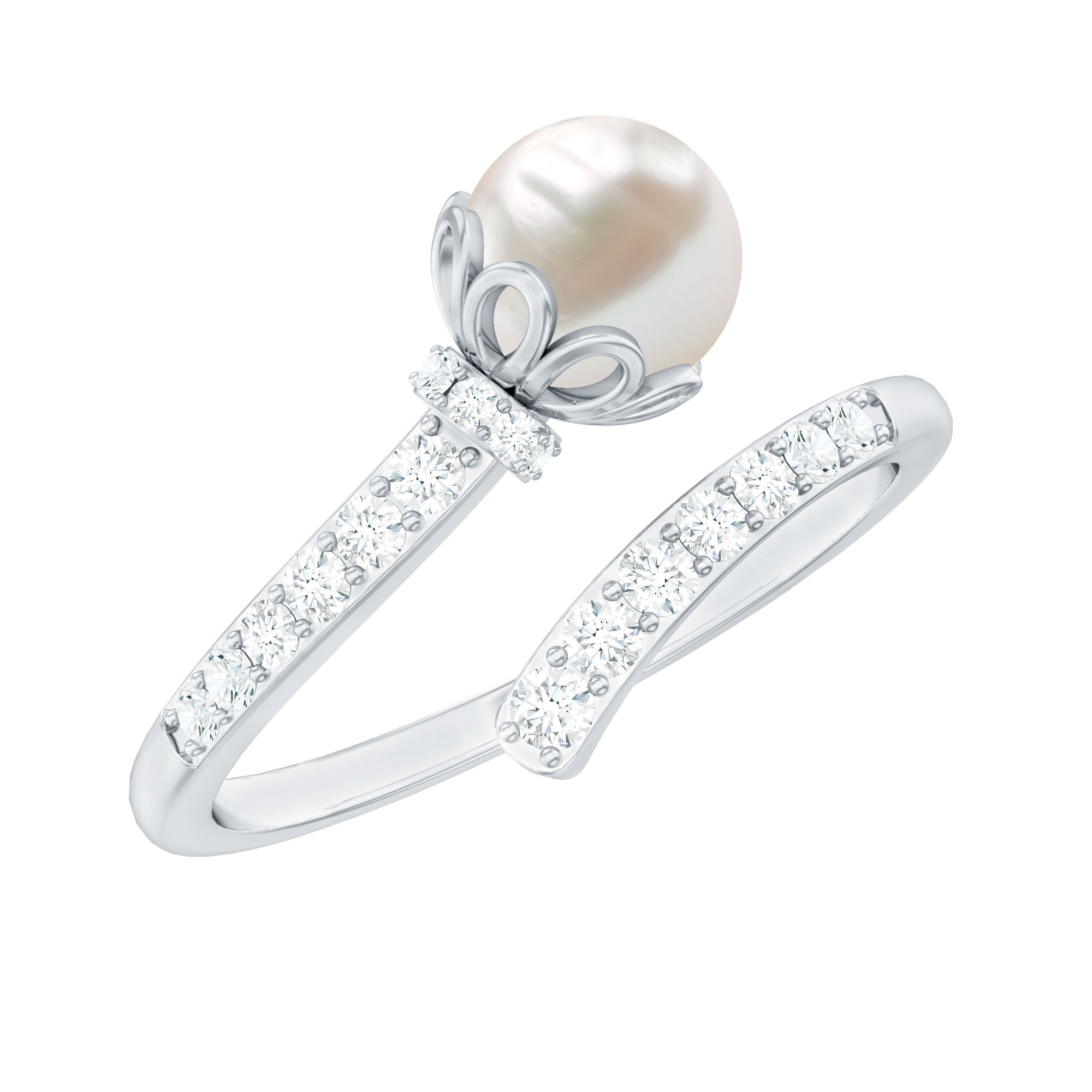 Rosec Jewels-Natural 2 Carat Freshwater Pearl Wrap Ring with Diamond