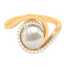 Rosec Jewels-Natural 7.4 carat Freshwater Pearl Engagement Ring with Diamond Bypass Shank