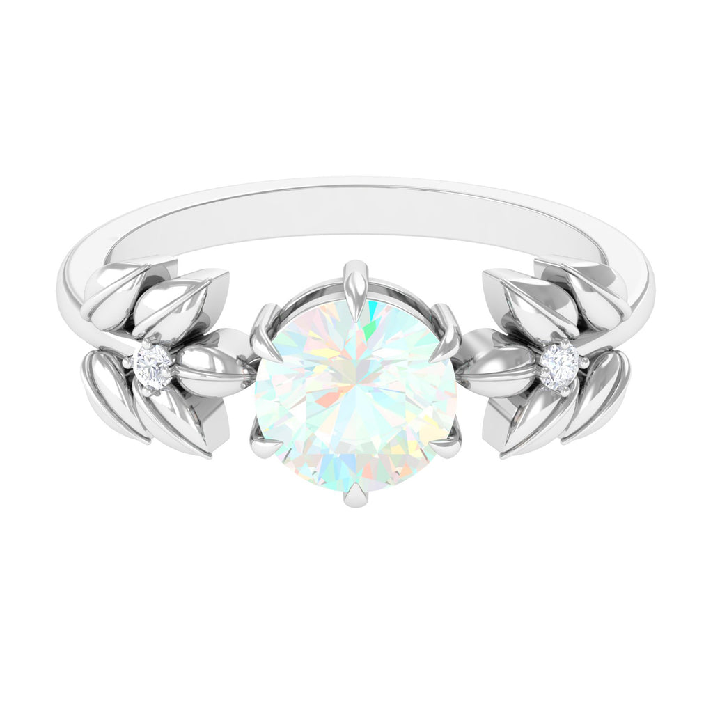 Rosec Jewels-2 CT Floral Inspired Ethiopian Opal and Diamond Solitaire Engagement Ring