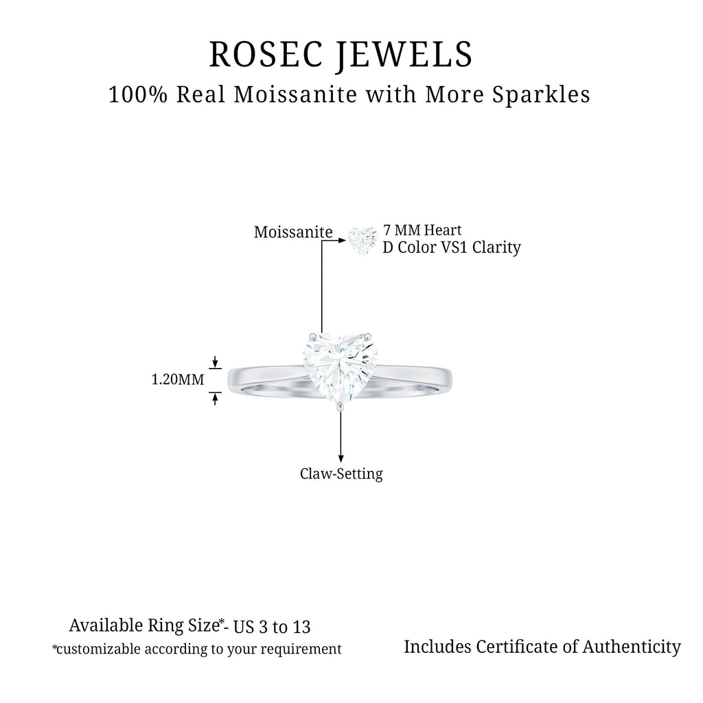 1.5 CT Heart Shape Moissanite Solitaire Silver Ring - Rosec Jewels