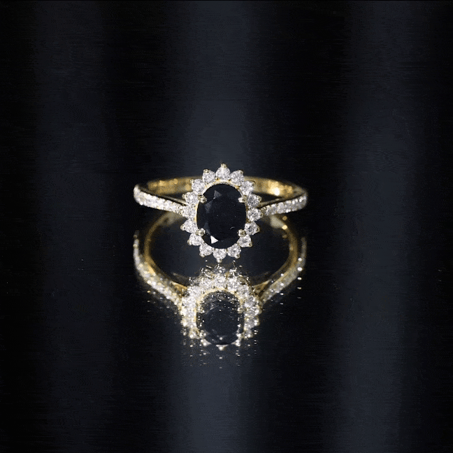 Certified 1.9 Carat Lab Grown Black Diamond Oval Engagement Ring with White Diamond AAAA ( Synthetic ) - Rosec Jewels
