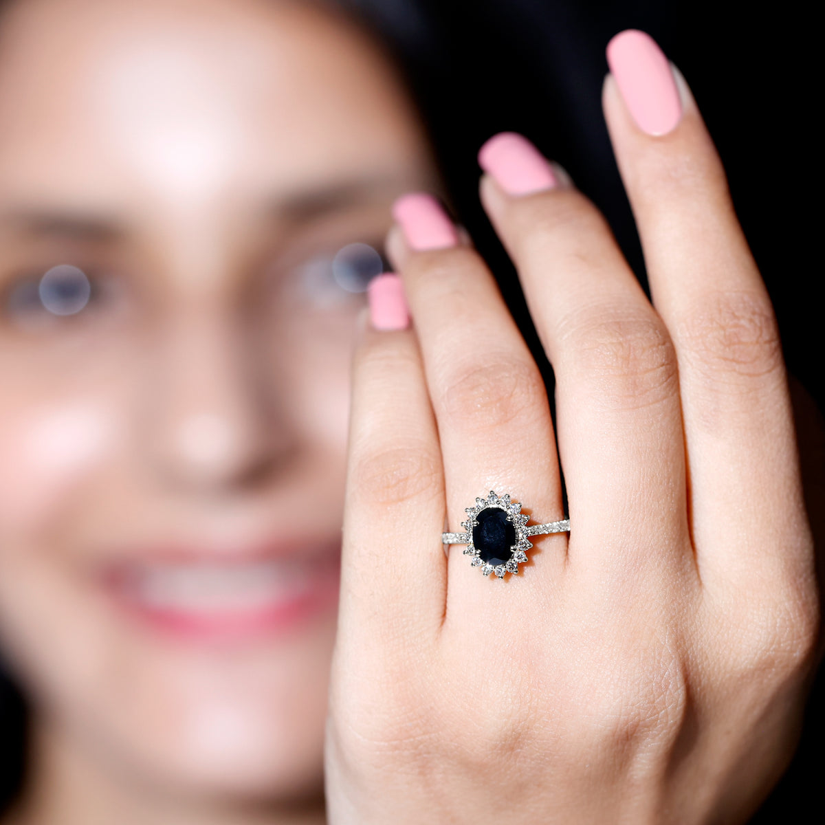 Certified 1.9 Carat Lab Grown Black Diamond Oval Engagement Ring with White Diamond AAAA ( Synthetic ) - Rosec Jewels