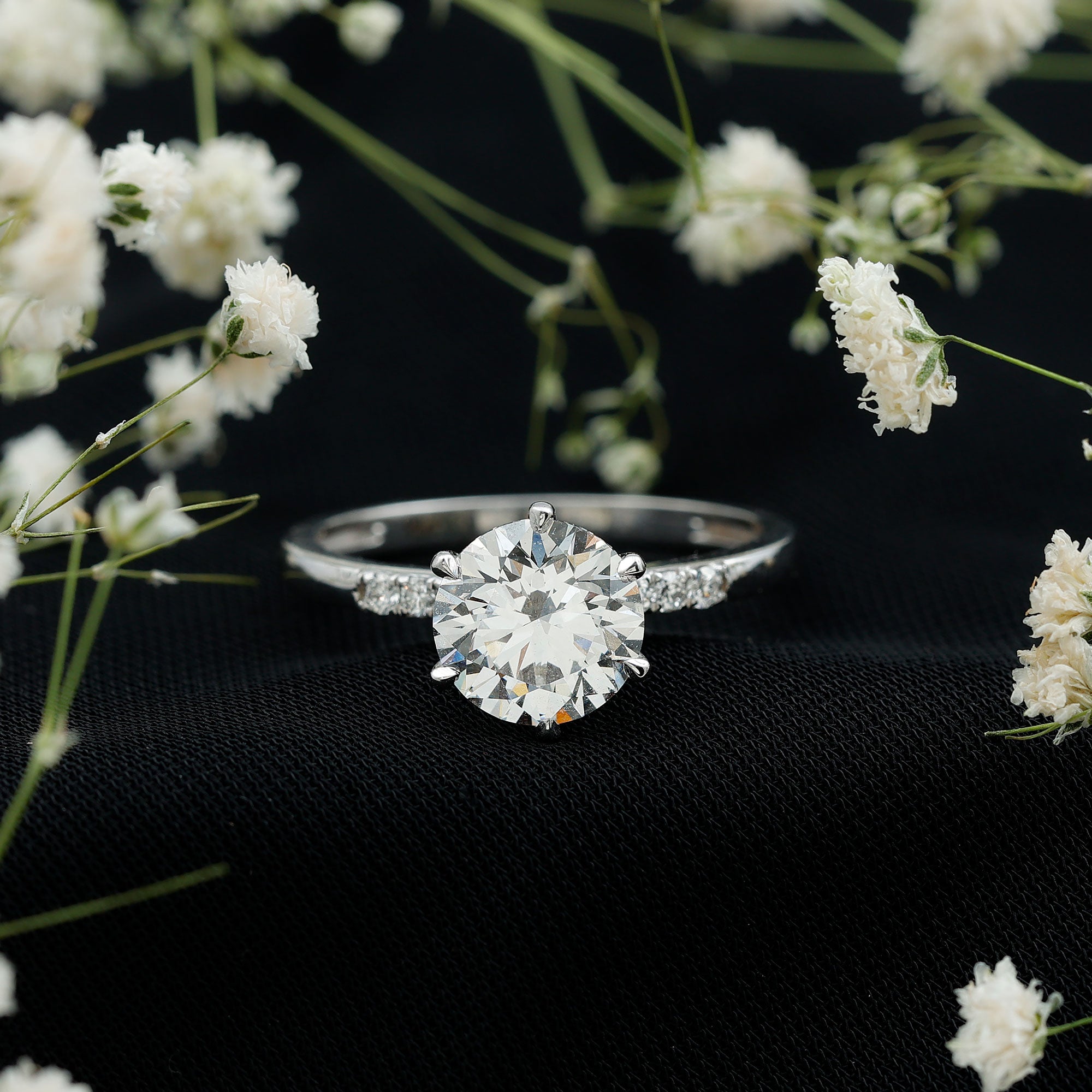 Rosec Jewels-Round Cut 9 MM Lab Grown Diamond Solitaire Engagement Ring