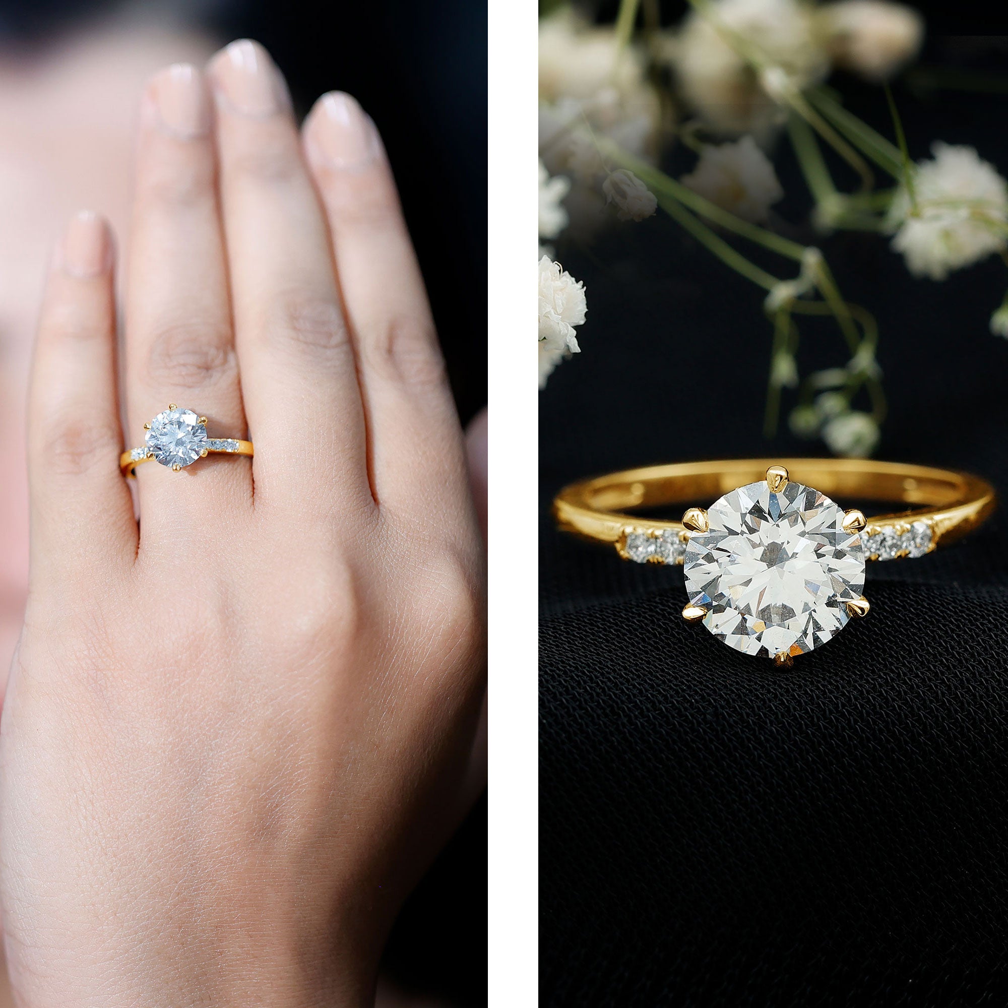 Rosec Jewels-Round Cut 9 MM Lab Grown Diamond Solitaire Engagement Ring