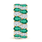Vintage Style Lab Grown Emerald and Diamond Wide Eternity Band AAAA - Rosec Jewels