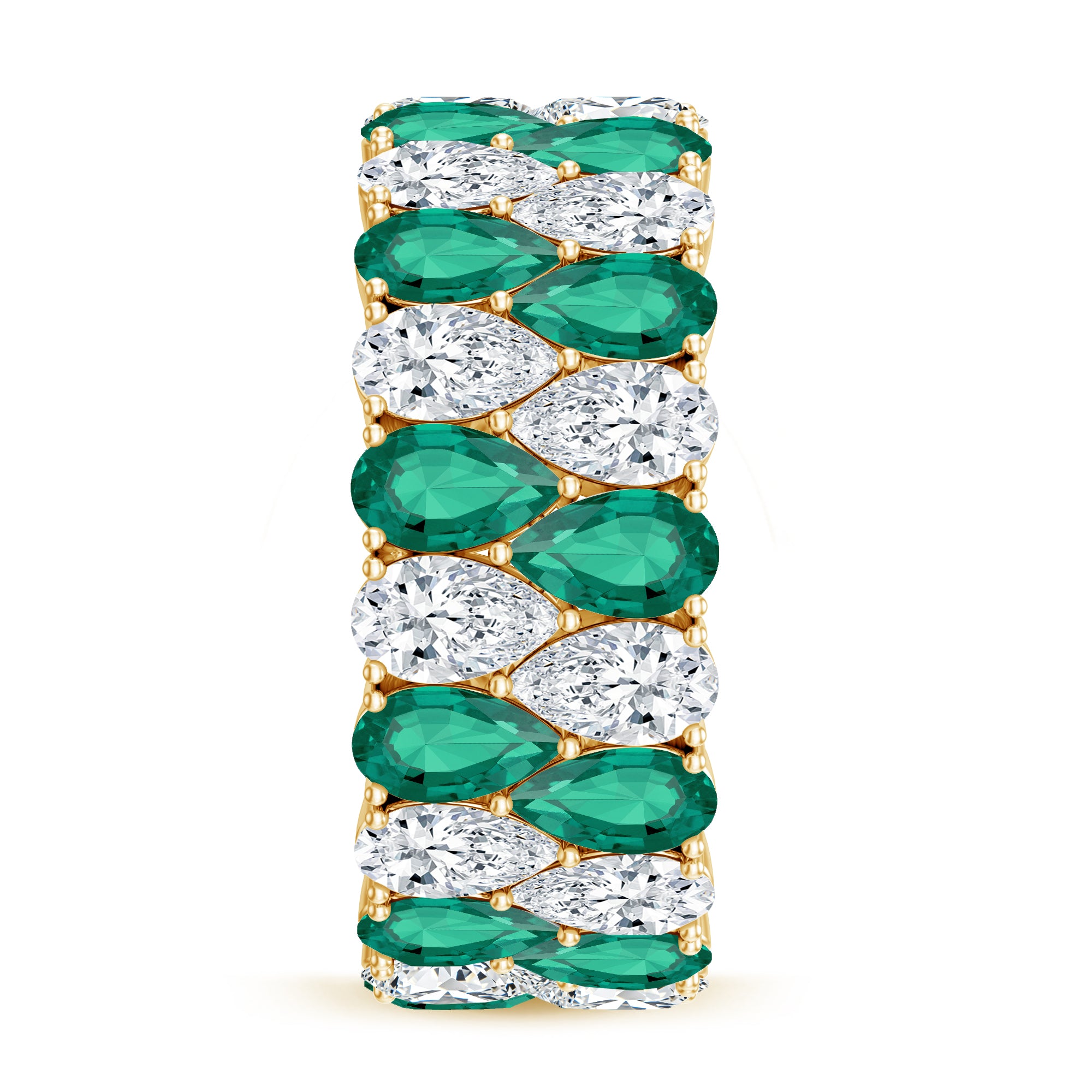 Vintage Style Lab Grown Emerald and Diamond Wide Eternity Band AAAA - Rosec Jewels