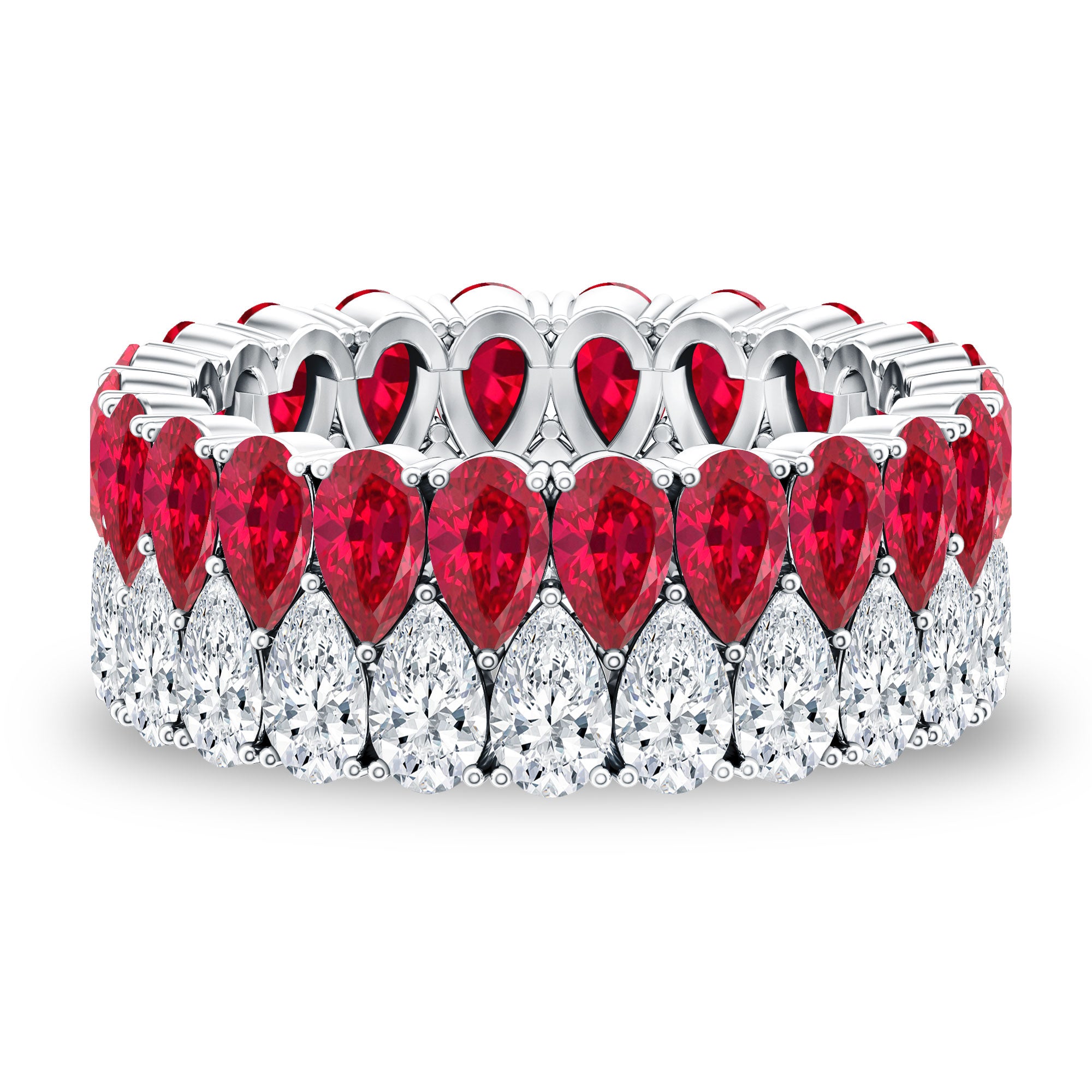 Pear Lab Grown Ruby and Diamond Wedding Anniversary Band AAAA - Rosec Jewels