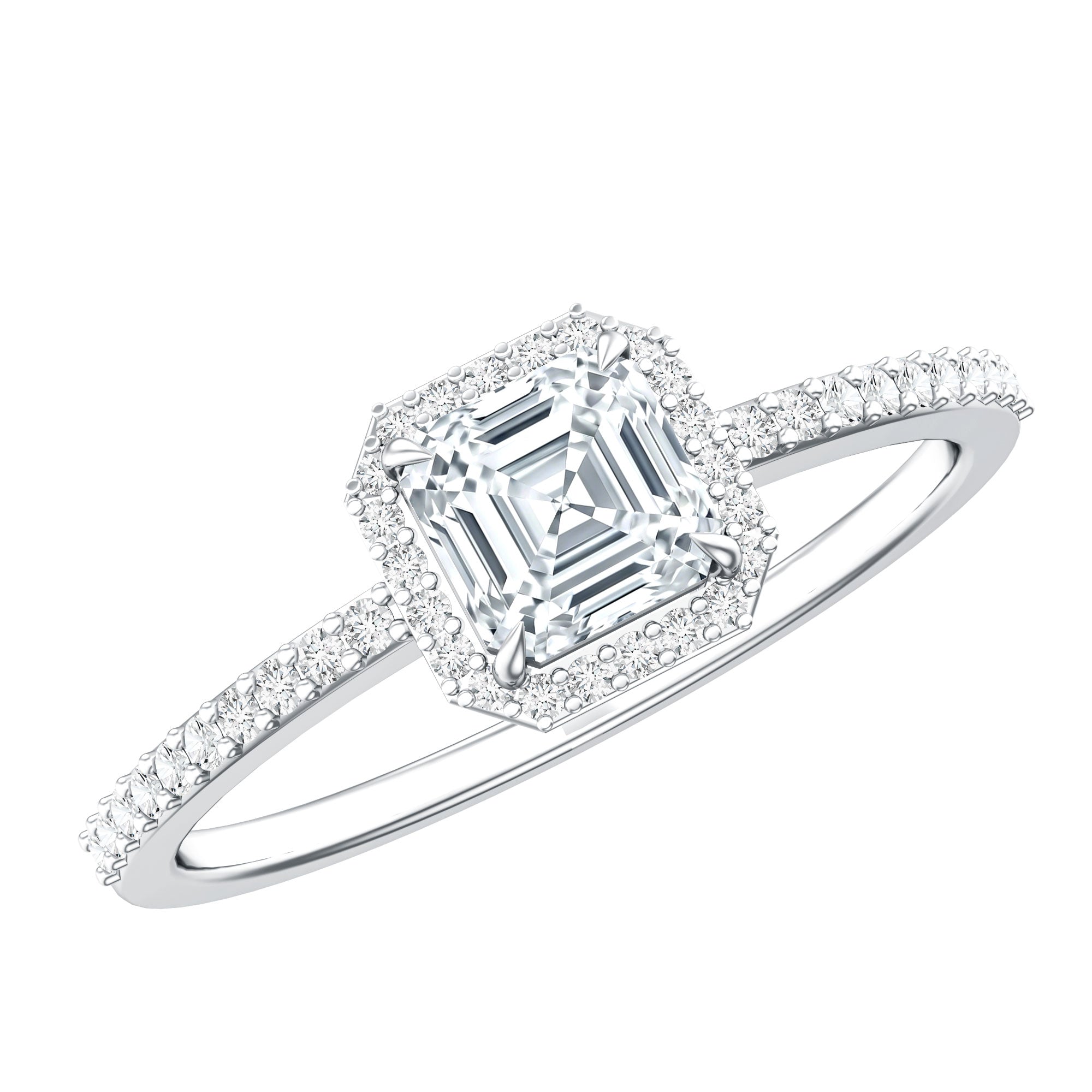 Vintage Looking Lab Grown Diamond Asscher Cut Engagement Ring Lab - ( EF-VS ) - Rosec Jewels