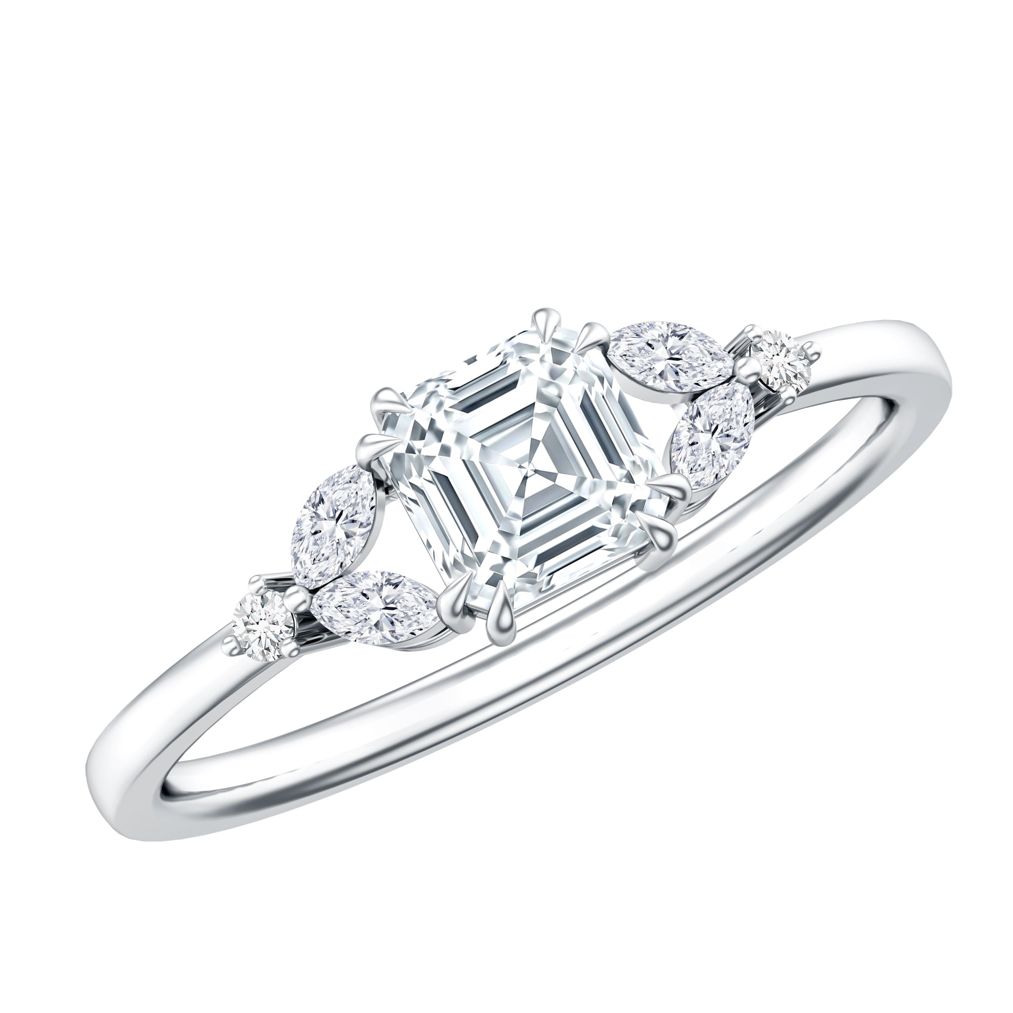 0.7 Carat Asscher Cut Lab Grown Diamond Engagement Ring for Women Lab - ( EF-VS ) - Rosec Jewels