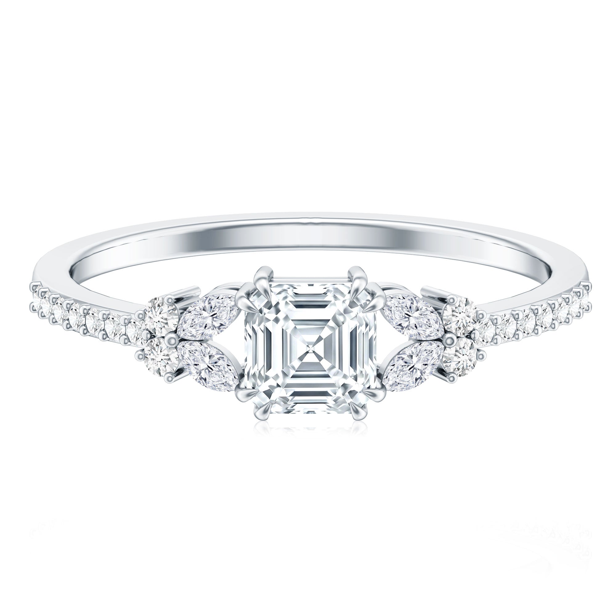 Rosec Jewels-0.9 Carat Lab Grown Diamond Asscher Cut Engagement Ring For Women