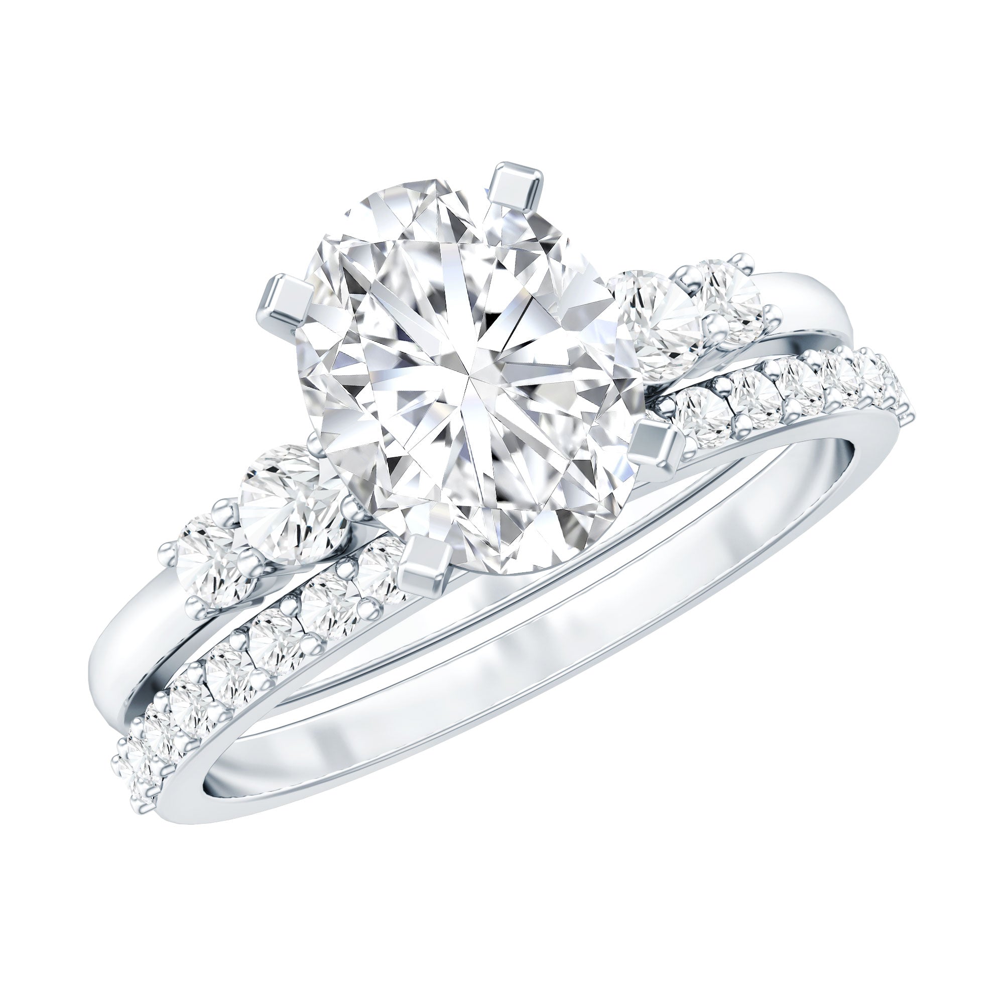 2 Carat Oval Shape Lab Diamond Bridal Ring Set with IGI Certificate Lab - ( E-VS1 ) - Rosec Jewels