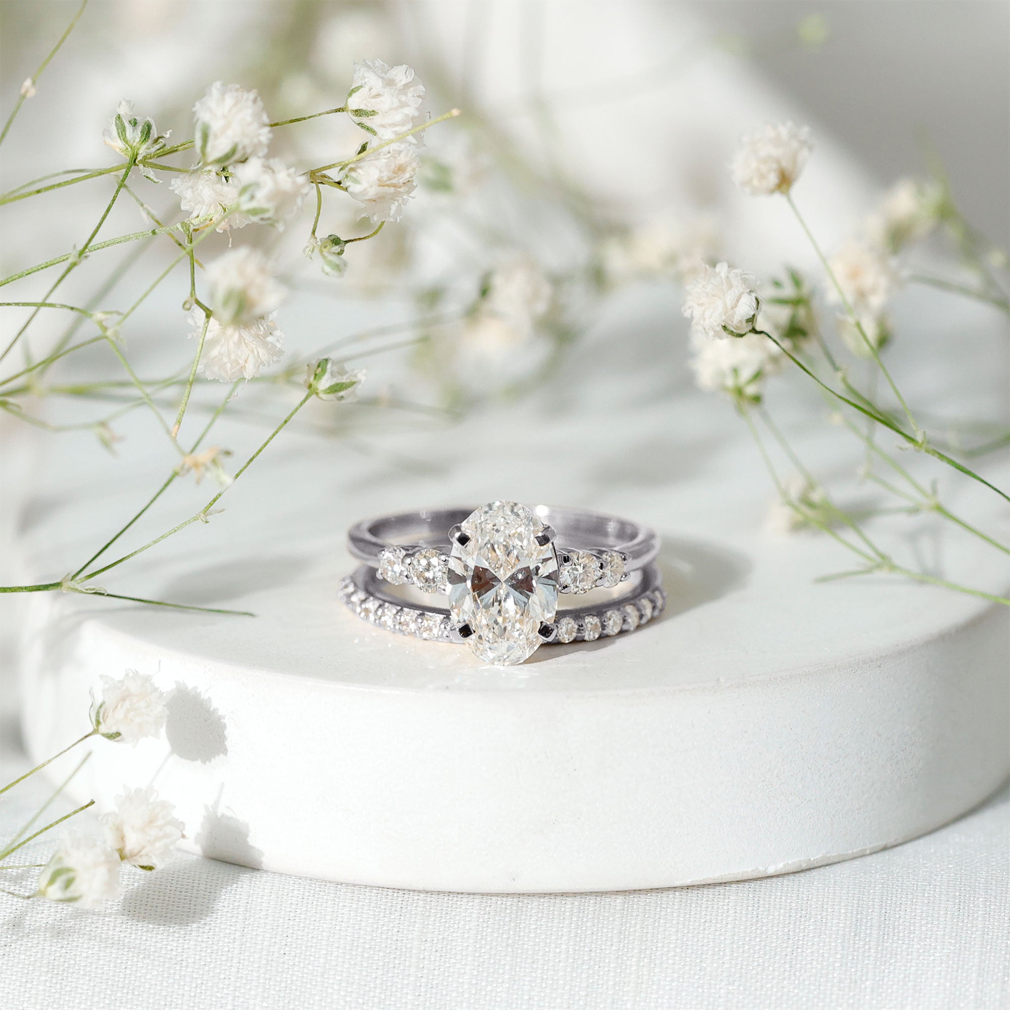 2 Carat Oval Shape Lab Diamond Bridal Ring Set with IGI Certificate Lab - ( EF-VS ) - Rosec Jewels