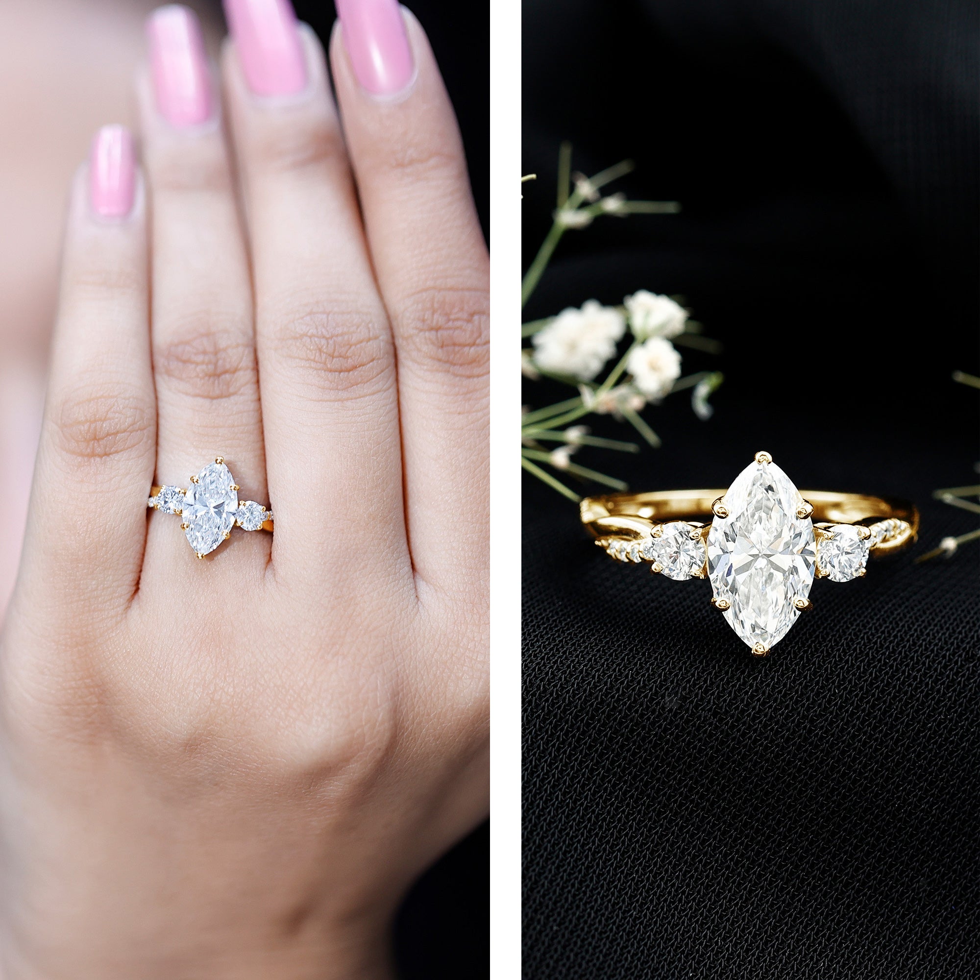 2 Carat Marquise Cut Lab Grown Diamond Crossover Engagement Ring with IGI Certificate Lab - ( E-VS1 ) - Rosec Jewels