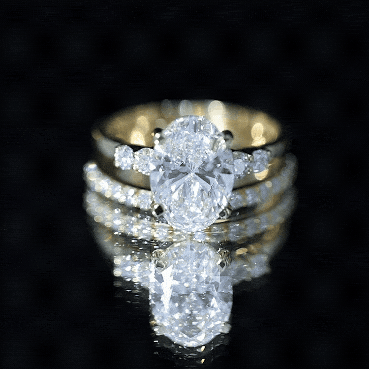 4 Carat Oval Wedding Ring Set with IGI Certified Lab Grown Diamond Lab - ( E-VS1 ) - Rosec Jewels