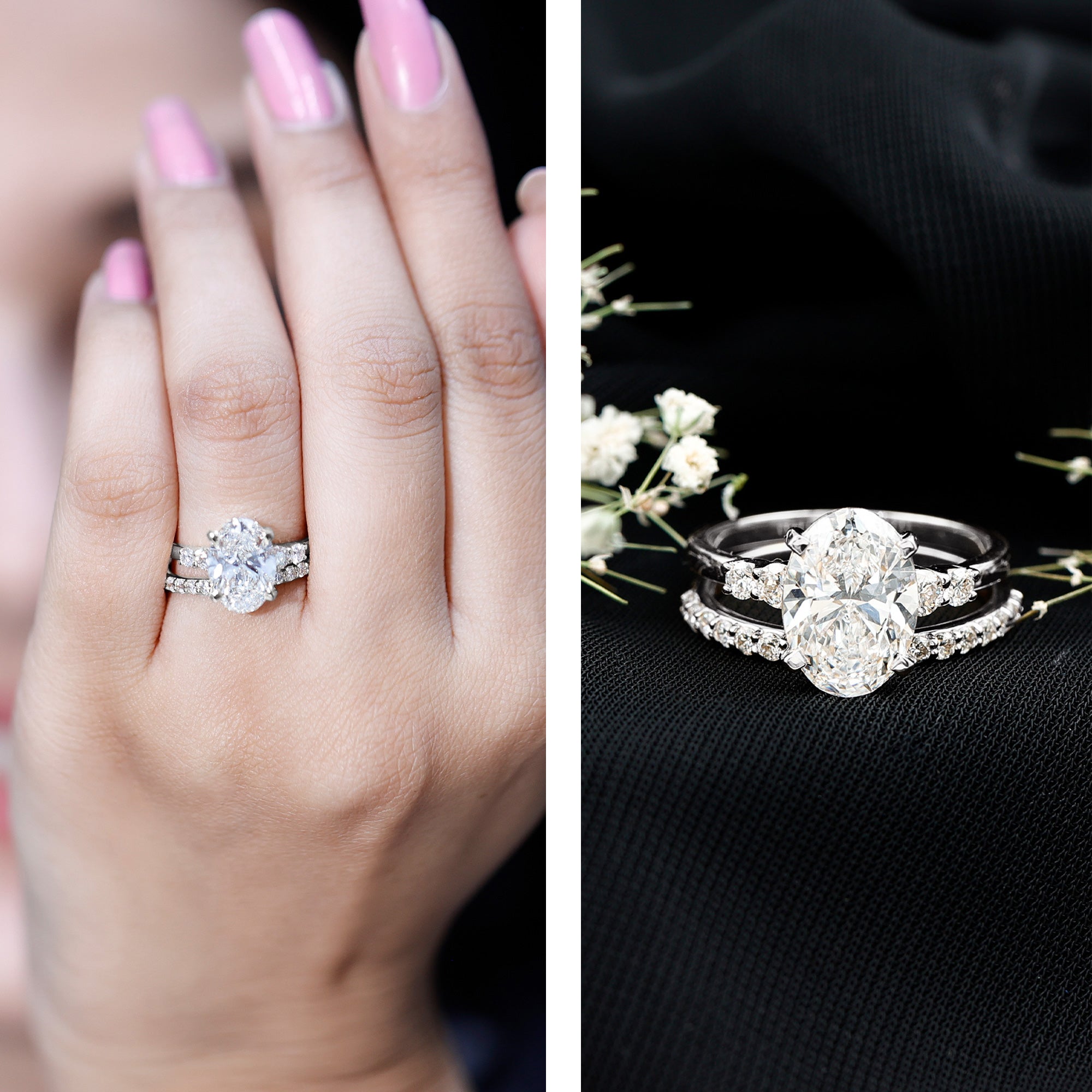 4 Carat Oval Wedding Ring Set with IGI Certified Lab Grown Diamond Lab - ( E-VS1 ) - Rosec Jewels