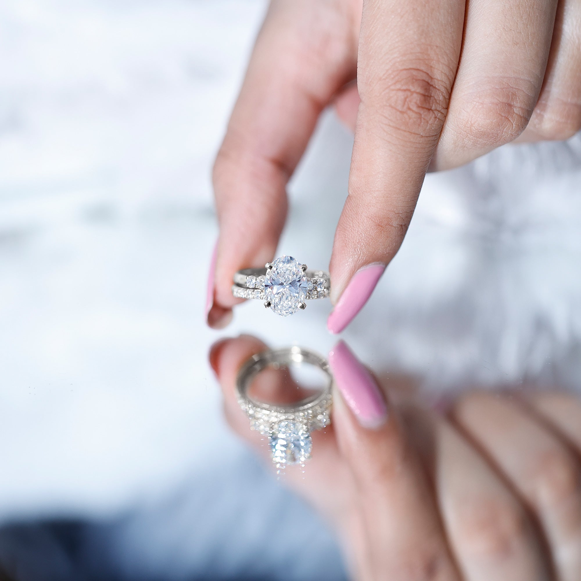 4 Carat Oval Wedding Ring Set with IGI Certified Lab Grown Diamond Lab - ( E-VS1 ) - Rosec Jewels