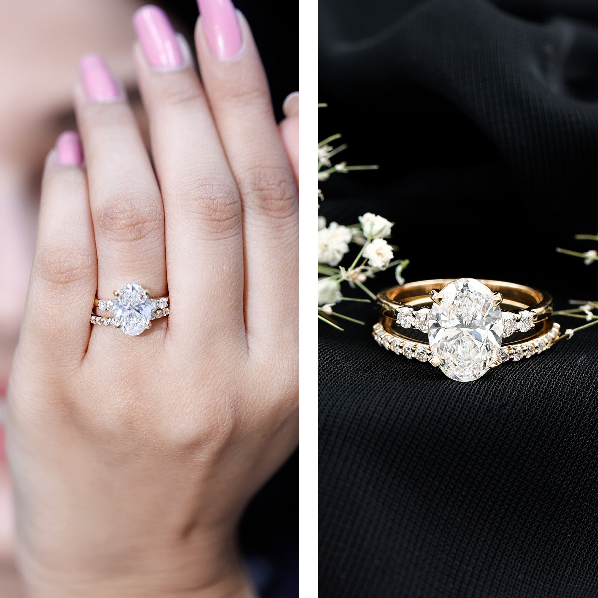 4 Carat Oval Wedding Ring Set with IGI Certified Lab Grown Diamond Lab - ( E-VS1 ) - Rosec Jewels
